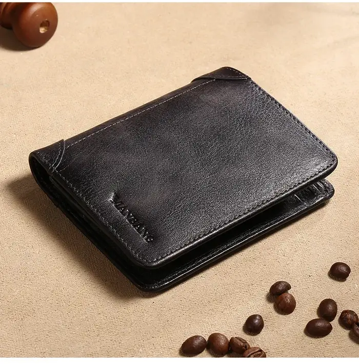 Manbang – portefeuille à trois volets en cuir véritable pour homme