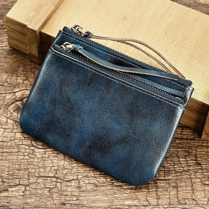 Porte-monnaie vintage en cuir véritable