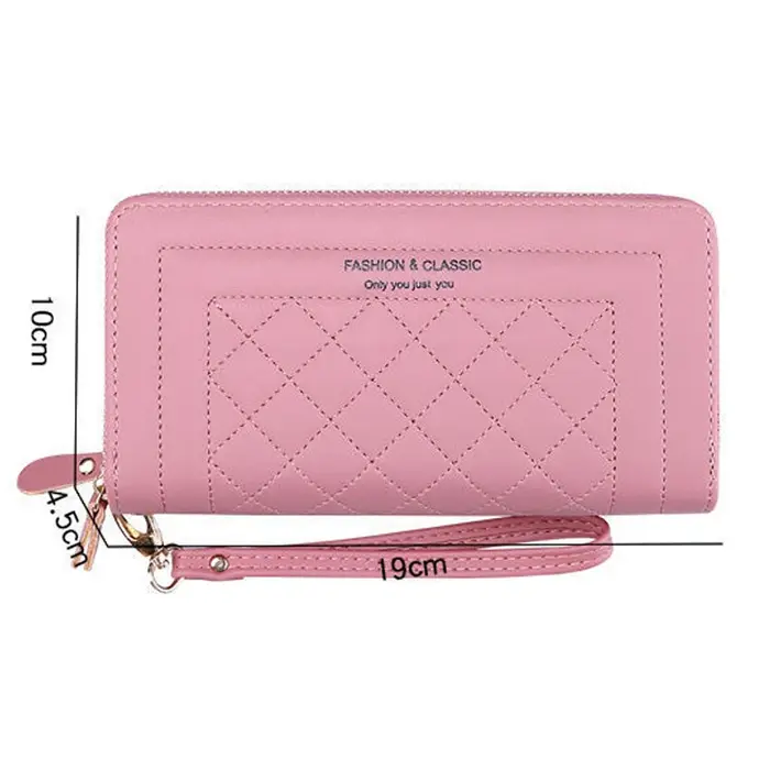 Portefeuille long en cuir PU pour femme – Pochette de luxe à double fermeture éclair avec grande capacité
