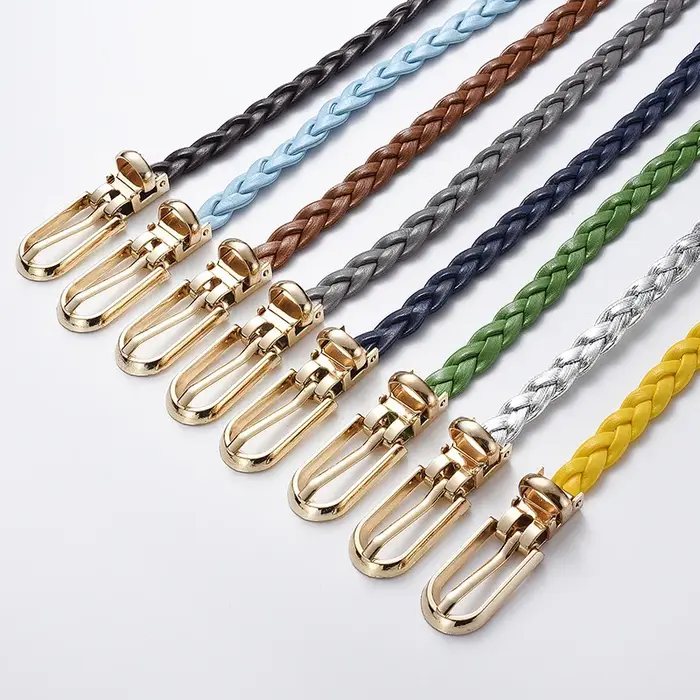 Ceinture fine tressée en cuir PU pour femmes