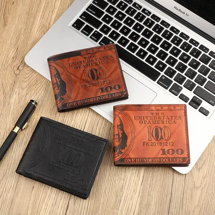 INEYES portefeuille de mode pour hommes conception de facture de dollars en cuir PU mince à deux volets avec fermeture magnétique et fenêtre d'identification poche avant porte-monnaie
