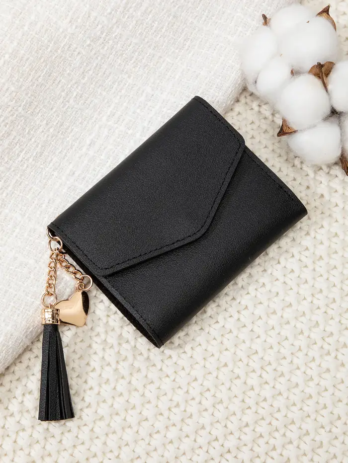 Portefeuille pochette compact pour femme élégant noir