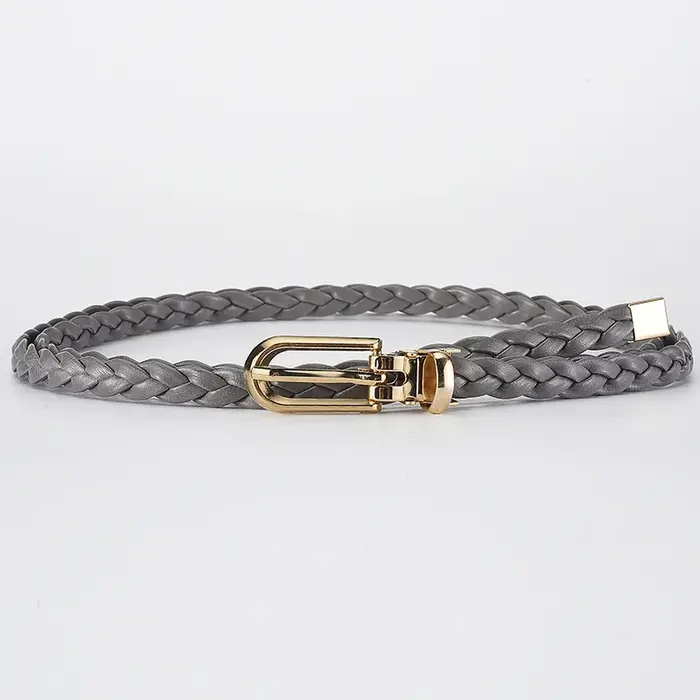 Ceinture Fine Tressée en Cuir pour Femme, Sangle de Taille Décorative, Broche à la Mode