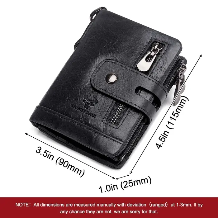 HUMERPAUL hommes portefeuille à deux volets avec 2 compacts de facture peau de vache RFID mâle porte-carte d'argent sac à main court Double fermeture éclair poches pour pièces de monnaie