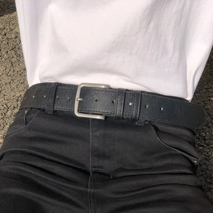 Hommes Pu Ceinture En Cuir Jeans Classique Réglable En Métal Pom Boucle