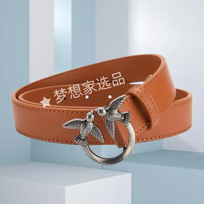 Ceinture en cuir véritable pour femme, motif oiseau tendance, nouveau style 2026, décontractée, polyvalente et confortable pour le quotidien