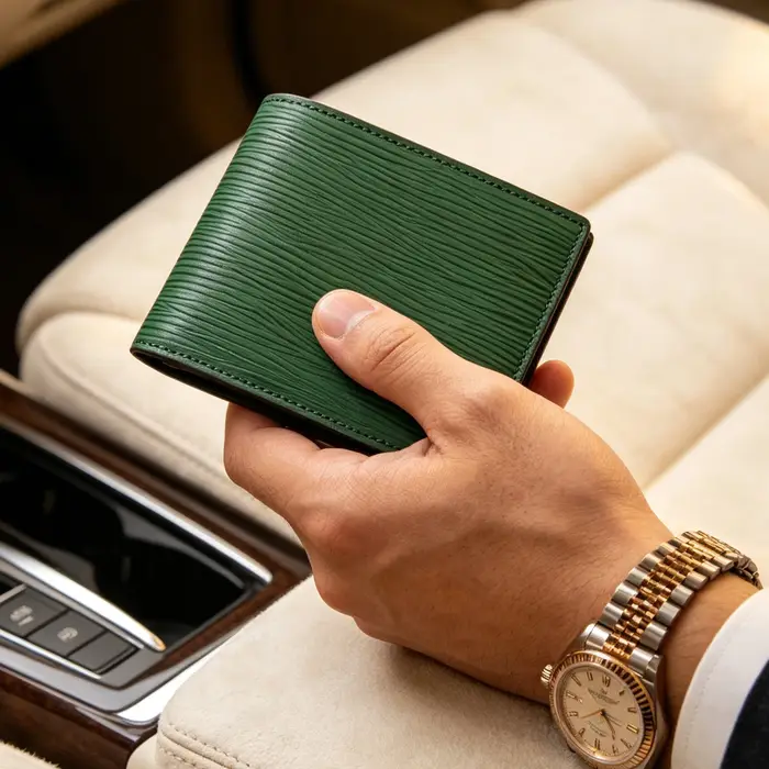 Hiram Beron – portefeuille à deux volets pour hommes, nom personnalisé, Style robe en cuir EPI, produits de luxe, cadeau pour ami, livraison directe