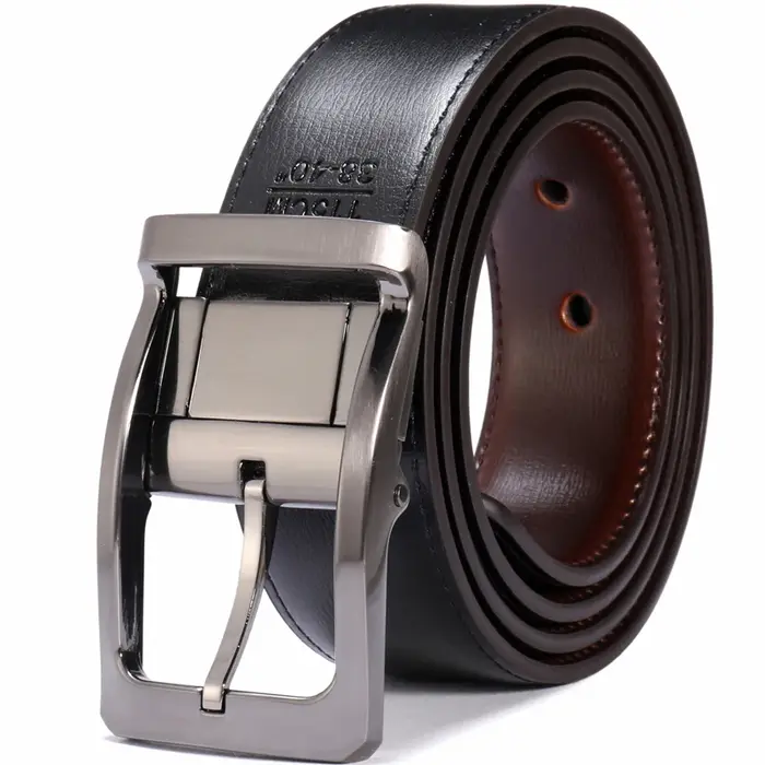 Ceinture réversible en cuir véritable pour hommes, 1 pièce, boucle rotative deux en un, grande et haute