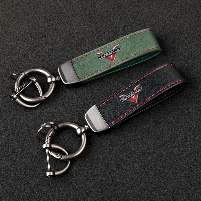 Porte-clés en forme de fer à cheval en cuir vintage imprimé HD pour accessoires moto VICTORY
