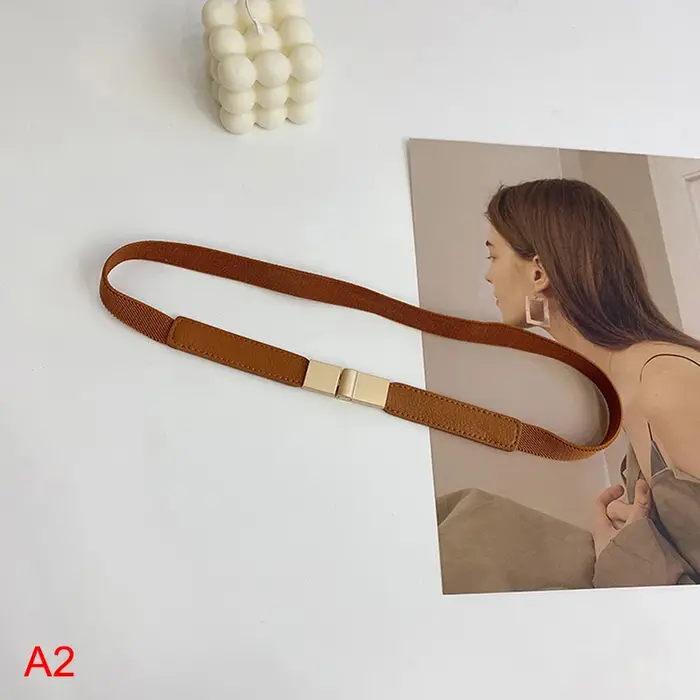 Ceinture artificiel astique Fine pour Femme, 1 Pièce, Sangle de Commande, Design Élégant, Noir, Marron