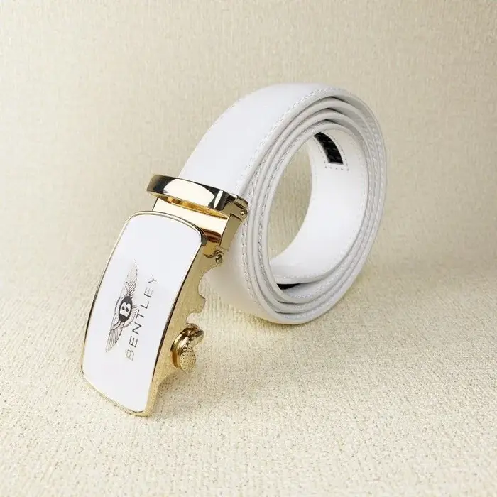 Bentley LOGO Ceinture en cuir blanc pour hommes boucle automatique jeunesse ceinture en peau de vach