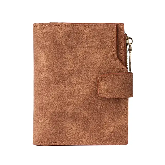 Portefeuille court vintage pour femme en cuir nubuck