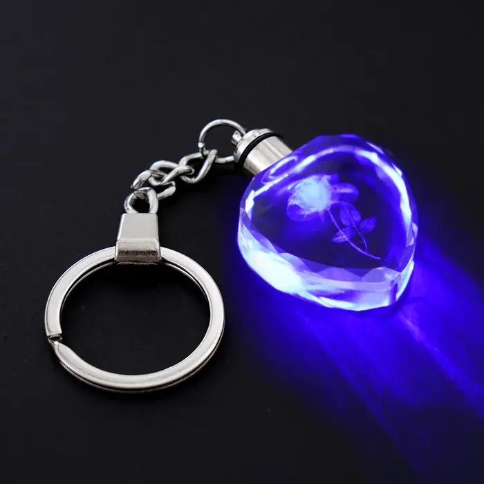 Mode coloré fée Rose fleur motif amour forme cristal strass lumière LED porte-clés amant