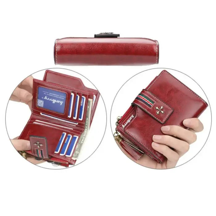 Nouveau Pu FEMMES portefeuille avec de l'huile de cire en cuir glands, à la mode trois fois court portefeuille, multi-fente fermeture éclair porte-monnaie