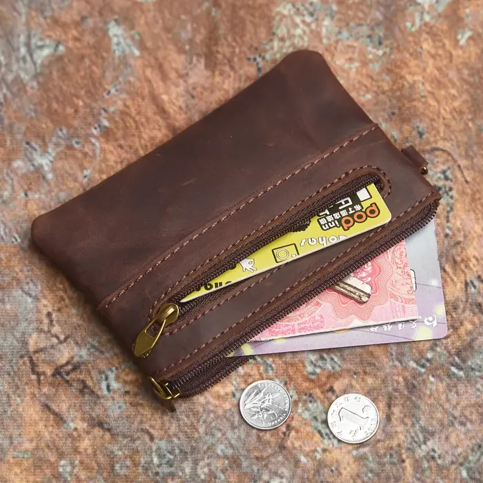NASVA portefeuille en cuir véritable pour hommes rétro sac à monnaie fermeture éclair petit