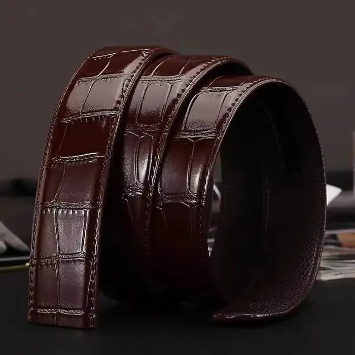 Ceintures à boucle automatique motif Crocodile pour hommes, en cuir véritable, à la mode, pour affai