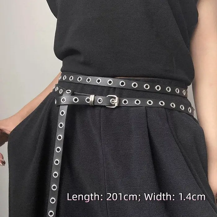 Ceinture Double cercle noire unie polyvalente pour femmes en cuir PU pour décoration de robe et de jean