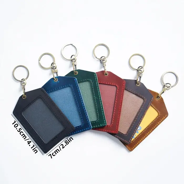 Porte-cartes en cuir véritable pour identification de travail