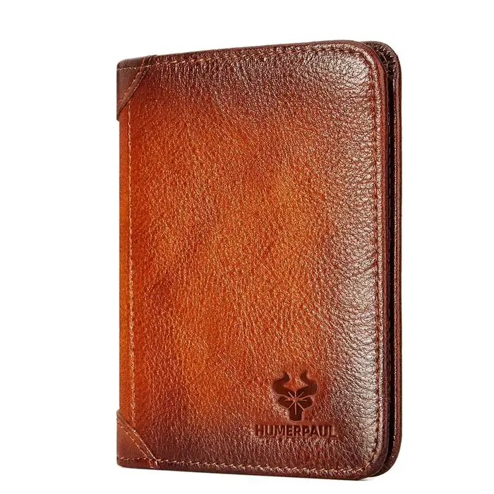 HUMERPAUL-Portefeuille de style classique pour homme, cuir de vachette véritable, sac à main court à