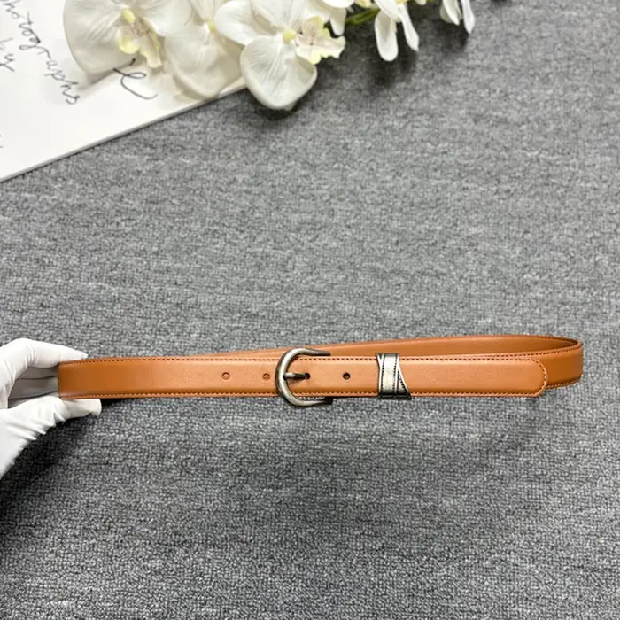 Ancient silver buckle calf leather belt, leather casual fine belt, women's deep brown texture plain weave pants belt