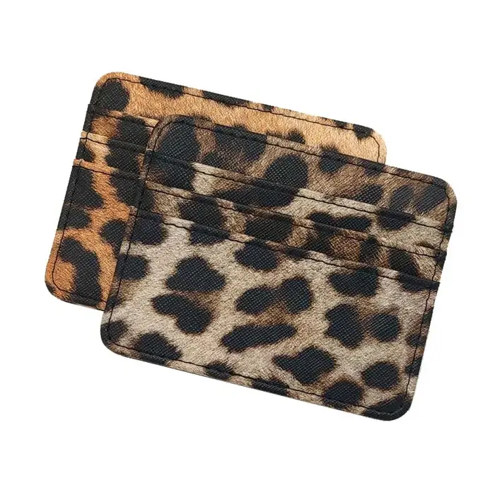 Mini porte-cartes en cuir PU à motif léopard pour hommes et femmes