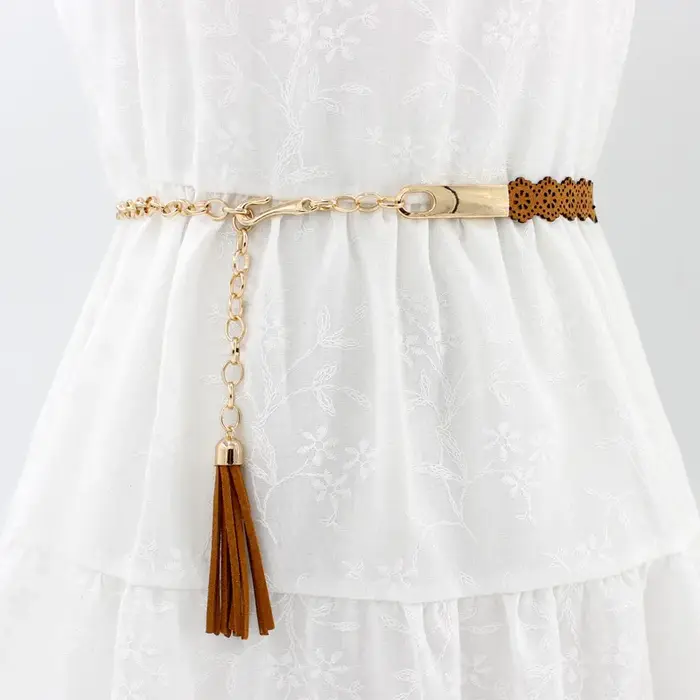Ceintures élégantes pour femmes, chaîne en métal, corde de taille, pompon, solide, ceinture de fête, robe fine, décoration, cadeau, nouvelle collection