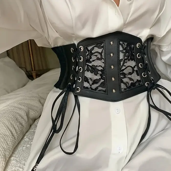 Ceinture corset chic noire à lacets - Ceinture élastique large pour femme | Parfait pour les fêtes et les sorties décontractées