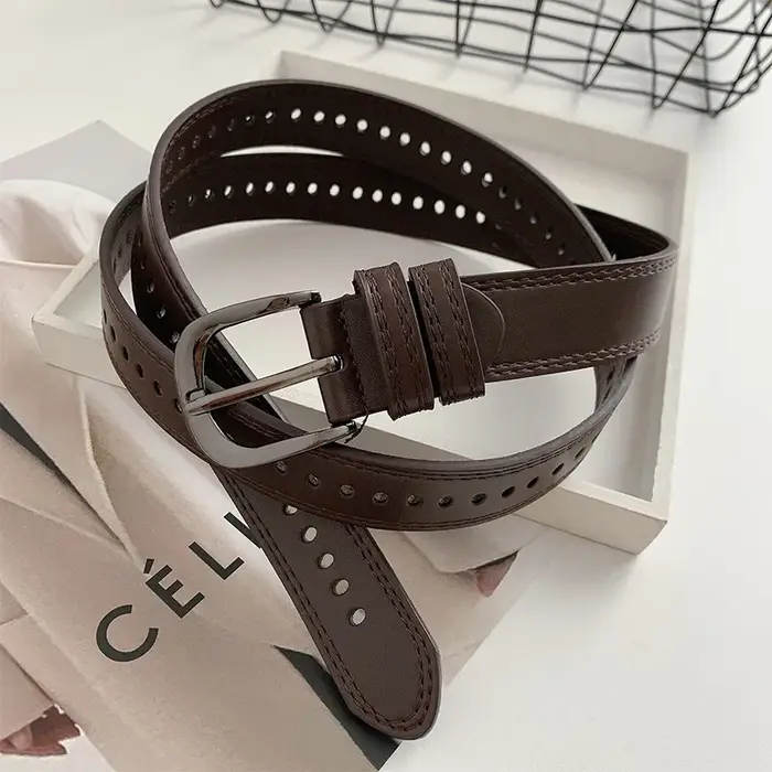 RICYGVM jean pantalon ceinture pour femmes trou complet en cuir ceintures mode Simple boucle ardillon
