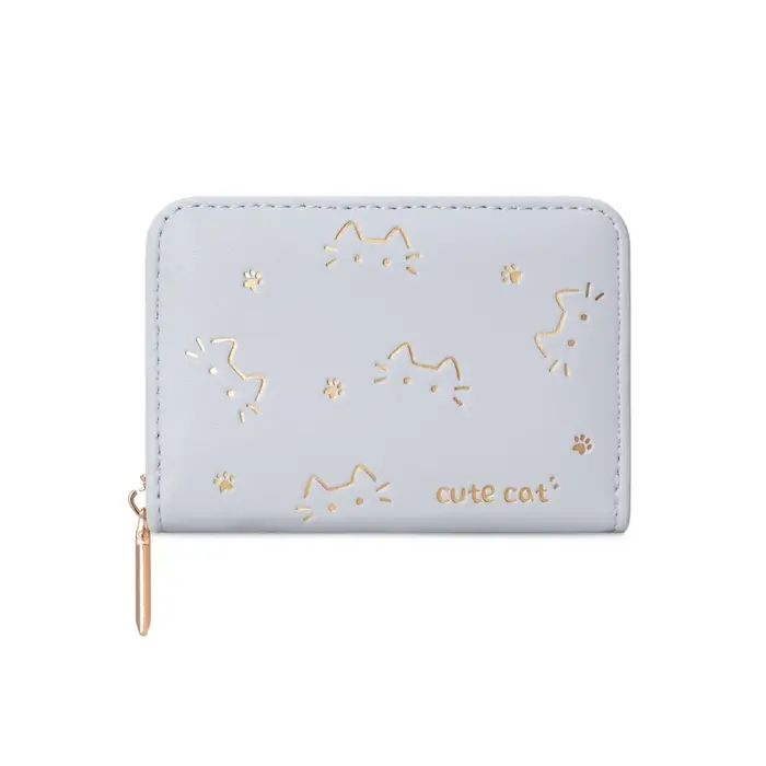 Nouveau portefeuille court en cuir PU motif chat plusieurs fentes pour cartes porte-carte organisateur léger sac à main