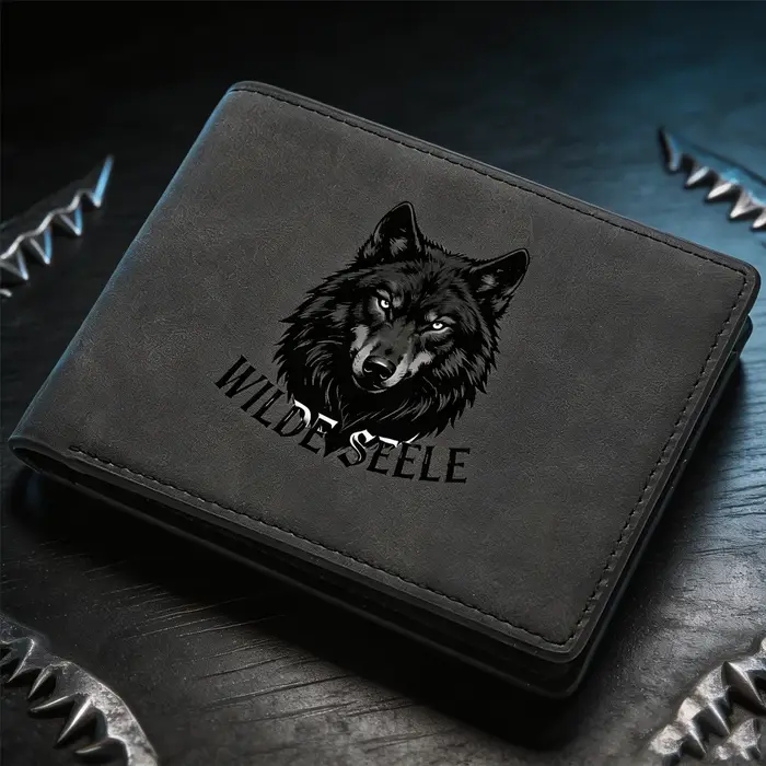 Portefeuille homme mini slim imprimé tête de loup