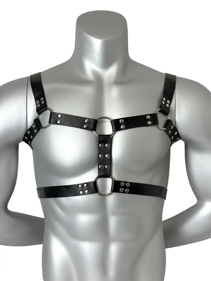 Ceinture en cuir PU noir chic pour homme avec rivets, style gothique punk, sangle de poitrine réglable, pour tenue de soirée