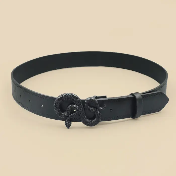 Ceinture noire décontractée en Pu pour femmes, sensation haut de gamme, boucle serpent mate, ceinture à la mode, robe, jean, accessoires de chemise