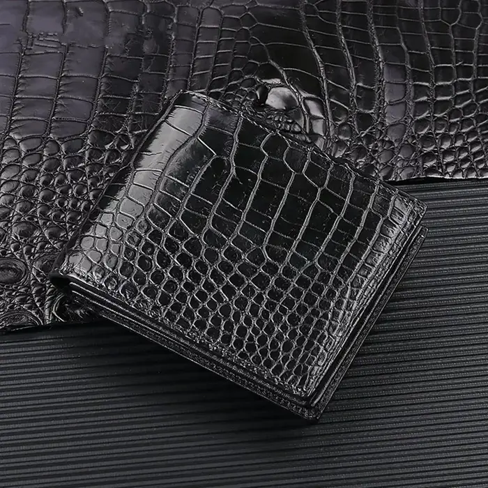 Portefeuille de luxe en cuir de crocodile authentique fait à la main pour hommes, portefeuille court