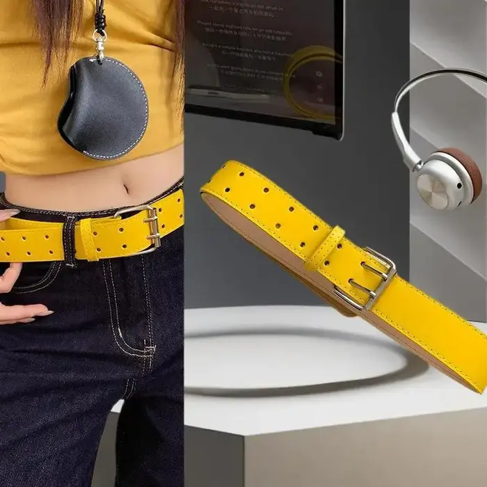 Large Design Sense Y2K – ceinture jaune à Double boutonnage pour femmes, avec jupe en jean avec gilet, décoration, ceinture polyvalente