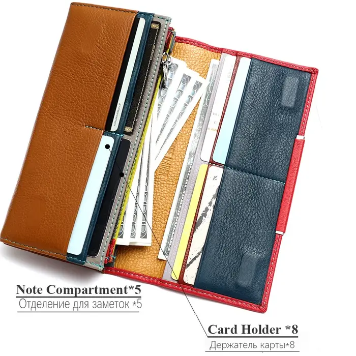 Portefeuille long en cuir pour femme