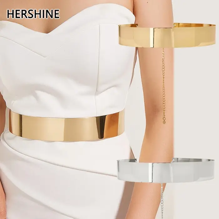 Hershine 1 pièce mode femme couleur unie anneau de taille en métal ceinture décorative