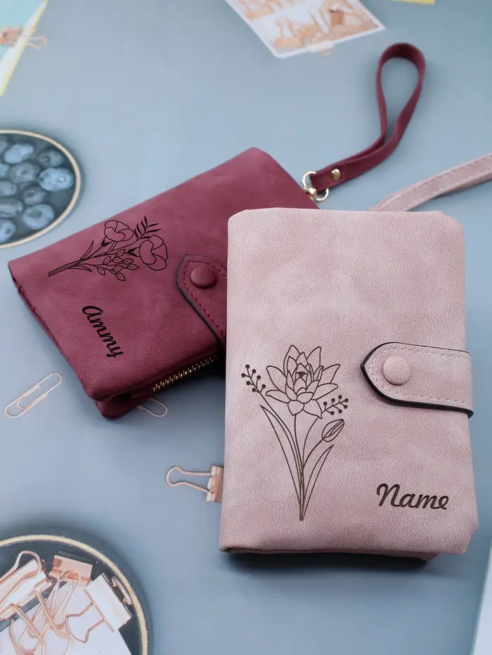Portefeuille personnalisé avec fleur de naissance