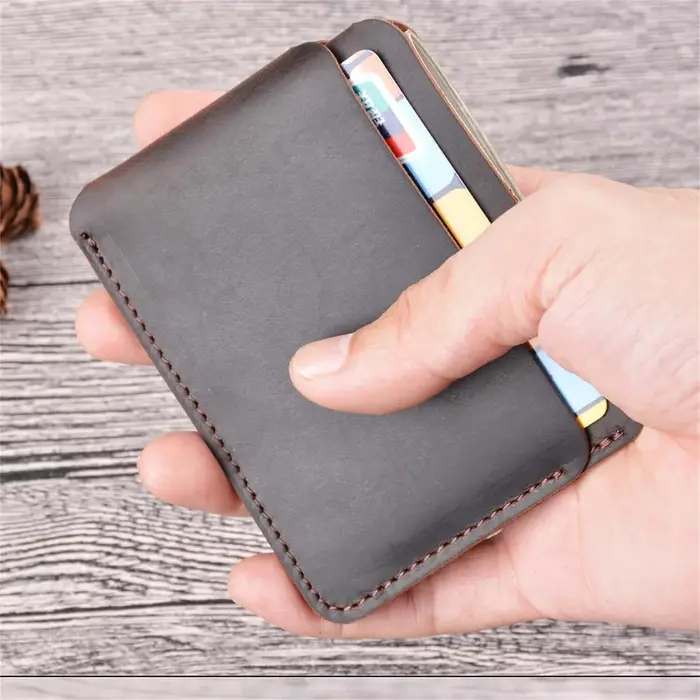 AIGUONIU portefeuille de cartes en cuir véritable pleine fleur Style Vintage Crazy Horse poche avant portefeuilles