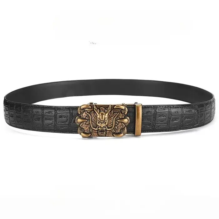 Ceinture en cuir véritable pour homme de haute qualité, motif crocodile, boucle chinoise Loong, ceintures pour homme, cadeau parfait pour la fête des pères