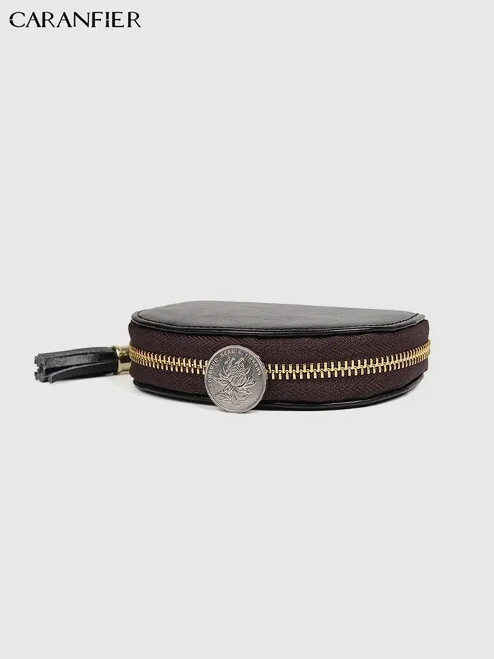 CARANFIER femmes porte-monnaie véritable cuir de vachette fille portefeuilles RFID cartes pochette mode couleur unie gland fermeture éclair coquille sac