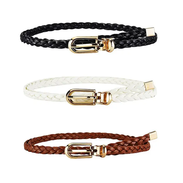 Ceinture Fine Tressée en Cuir pour Femme, Sangle de Taille Décorative, Broche à la Mode