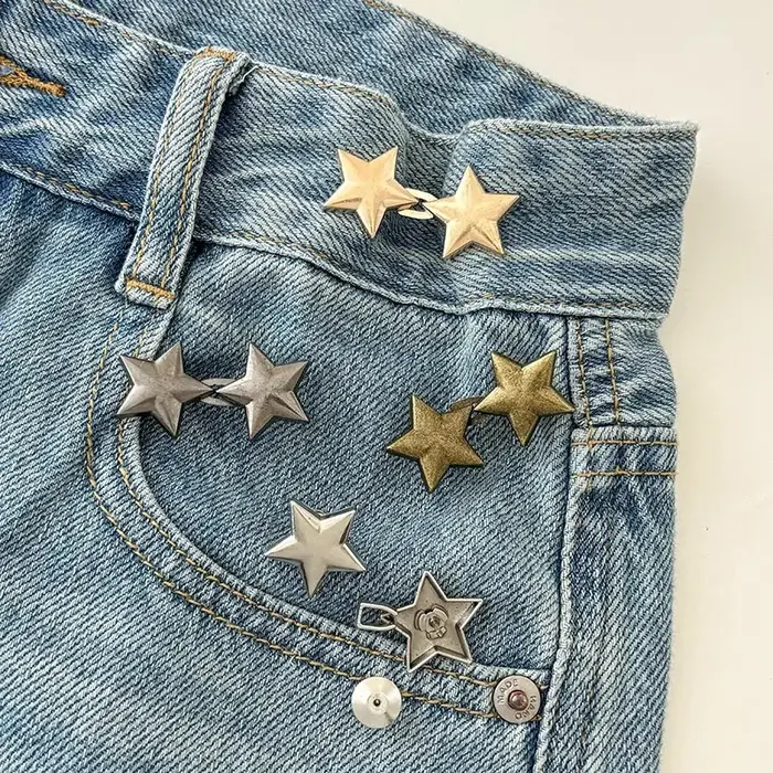 Ceinture Étoile Métallique Ajustable Invisible Sans Couture avec Boucle – Outil de Serrage de Taille pour Jeans – Accessoire de Décoration de Luxe Tendance