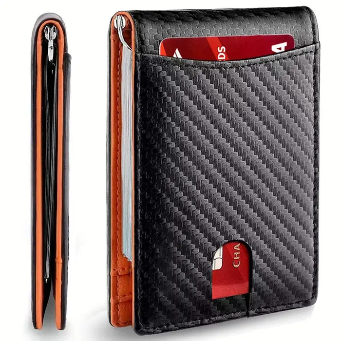 Portefeuille Rfid personnalisé porte-carte en Fiber de carbone cuir minimaliste hommes