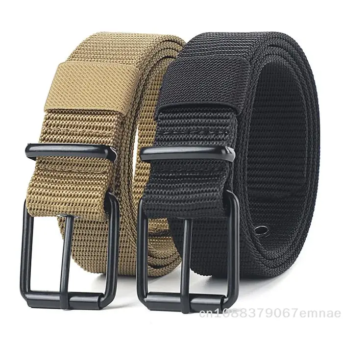 Ceinture en cuir à boucle ardillon en toile poreuse pour homme