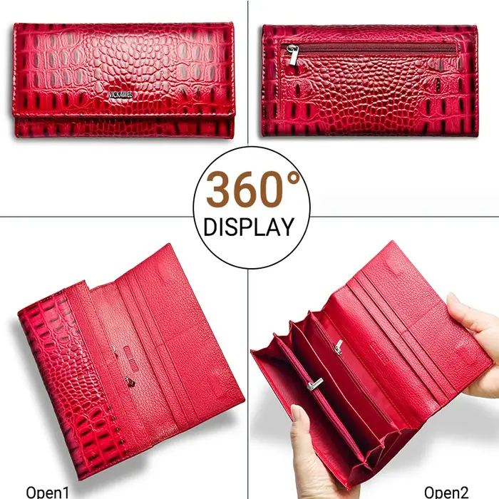 Long portefeuille à pression magnétique pour femmes en cuir véritable mode Alligator fermeture éclair moraillon femme