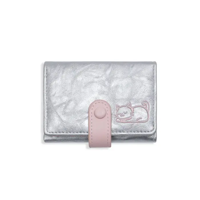 Porte-monnaie portable imprimé chat en cuir PU, mignon, court, avec plusieurs compartiments pour car