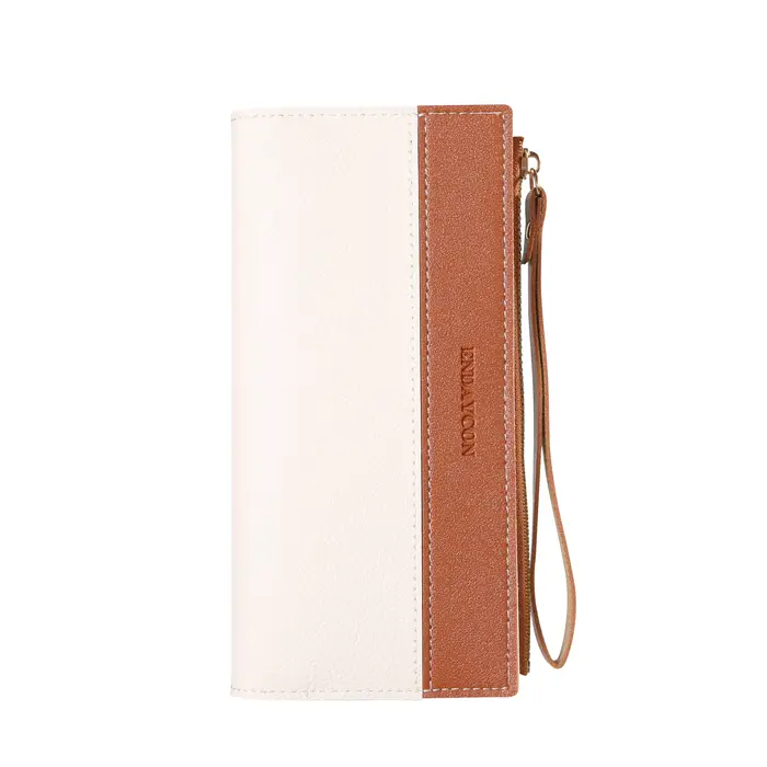 Portefeuille femme à la mode avec des couleurs contrastées ; long design à pompons ; porte-cartes multiples ; résout le