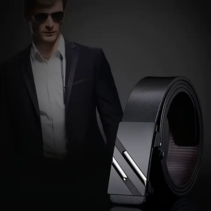 Ceinture pour hommes en cuir synthétique avec boucle en alliage automatique