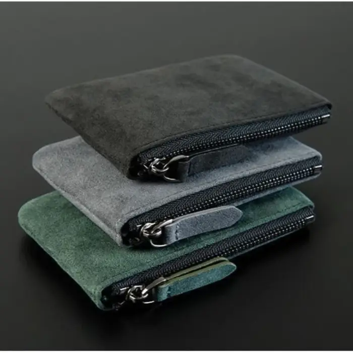 Mini Portefeuille en Cuir Simple et Portable Petit Porte-Monnaie à Fermeture Éclair Rétro pour Hommes et Femmes Porte-Cartes de Crédit Fin