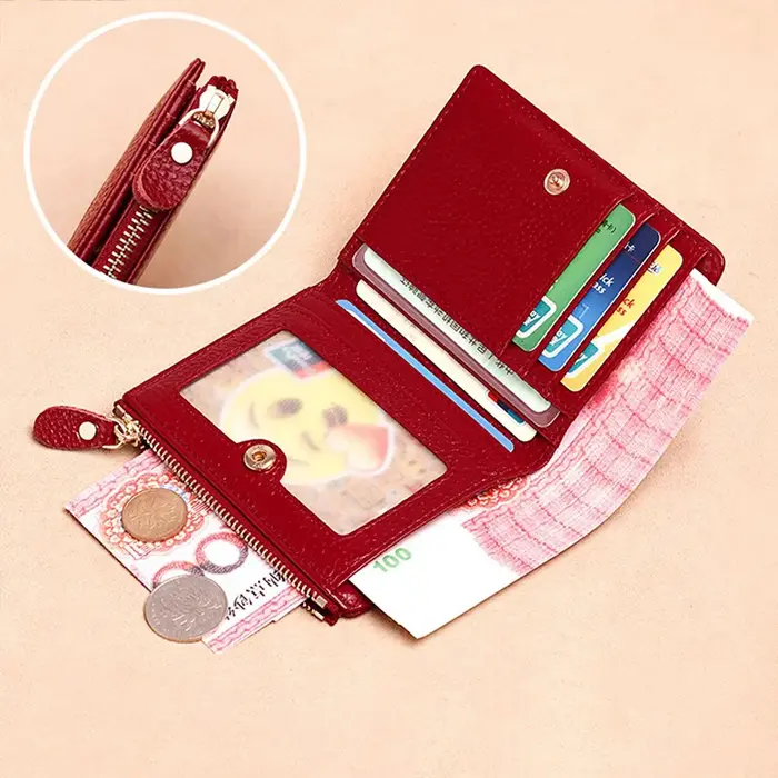 Portefeuille court multi-cartes en cuir PU grainé avec fermeture éclair WERLLANDS